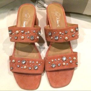 ABEL Woman Savannah Heel in fabulous coral color with rhinestones and pearls.